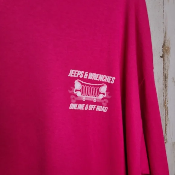 Jerzees Heavyweight Long Sleeve Pink Tshirt Graphic Jeeps & Wrenches - Picture 4 of 8
